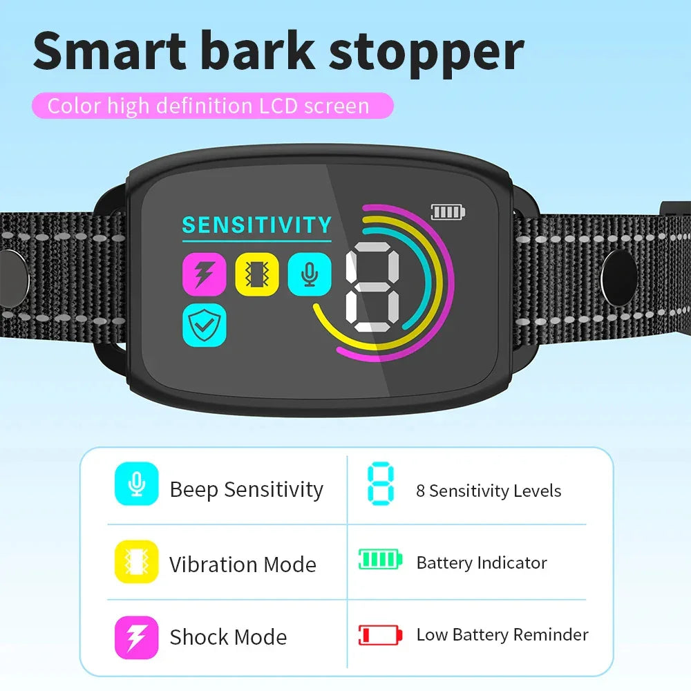 Smart Automatic Anti Barking Dog Collar Rechargeable Bark Stopper Stop Barking HD Digital Display IP67 Waterproof Collar For Dogs Pet Products - Evallys.com