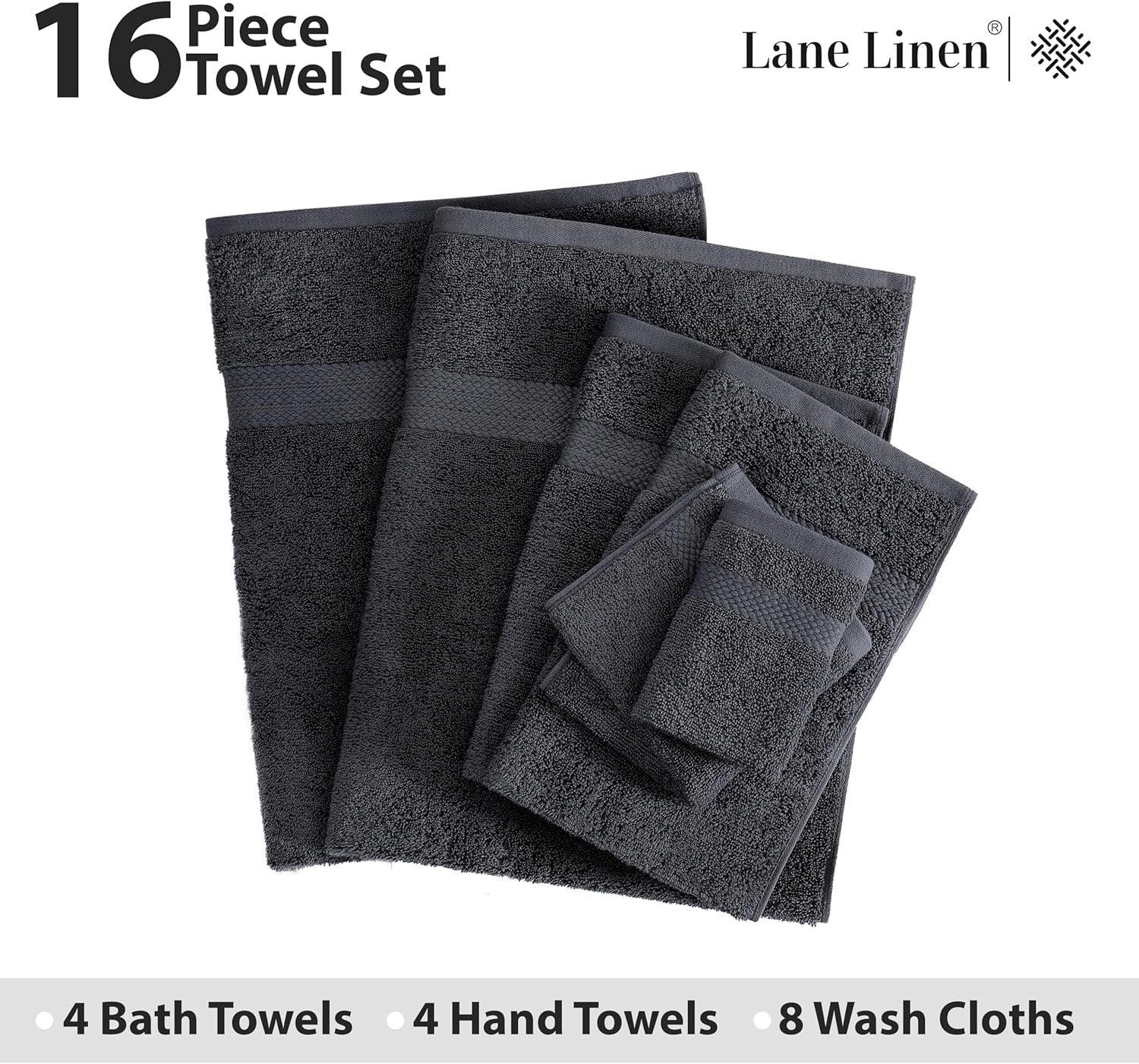 LANE LINEN 16 Piece Bath Towels - Black Towels - 100% Cotton Towels for Bathroom, Luxury Bath Towels, Highly Absorbent Bathroom Towel Set, 4 Bath Towels, 4 Hand Towels, 8 Wash Cloths - Black - Evallys.com # #