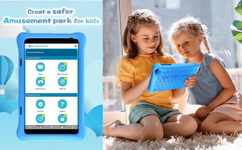 8 Inch Kid Tablet Android11 Learning Tablets Quad Core Processor 2GB+32GB 128GB Expansion 5000mAh Child Eye Protection With Case - Evallys.com