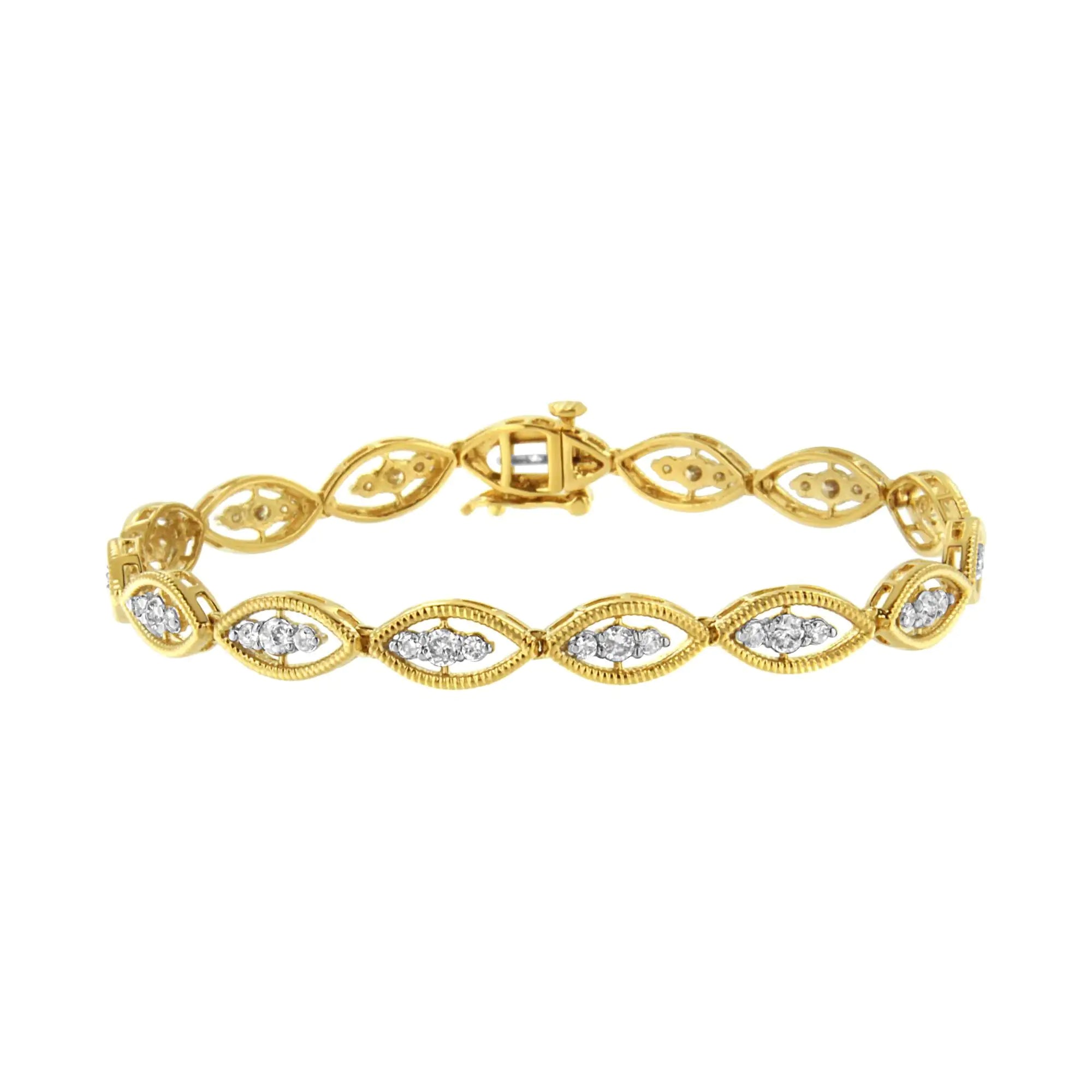 10K Yellow Gold Plated .925 Sterling Silver 1 cttw Prong Set Round-Cut Diamond Link Bracelet (J-K Color, I1-I2 Clarity) - 7.25" - Evallys.com # #