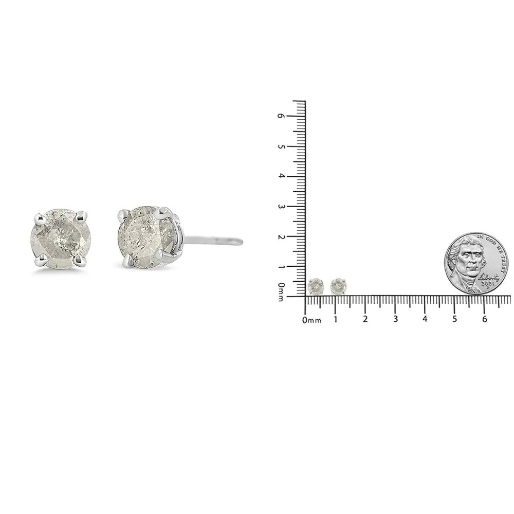 .925 Sterling Silver 4-Prong Round-cut "Salt and Pepper" Diamond Classic Stud Earrings (I-J Color, I3 Clarity) - Evallys.com # #