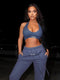 Sporty Two Piece Set Girl Halter Crop Tops+Drawstring Sweatpants Slim Activewear Casual Gym Workout Fitness Womens Outfits - Evallys.com # #