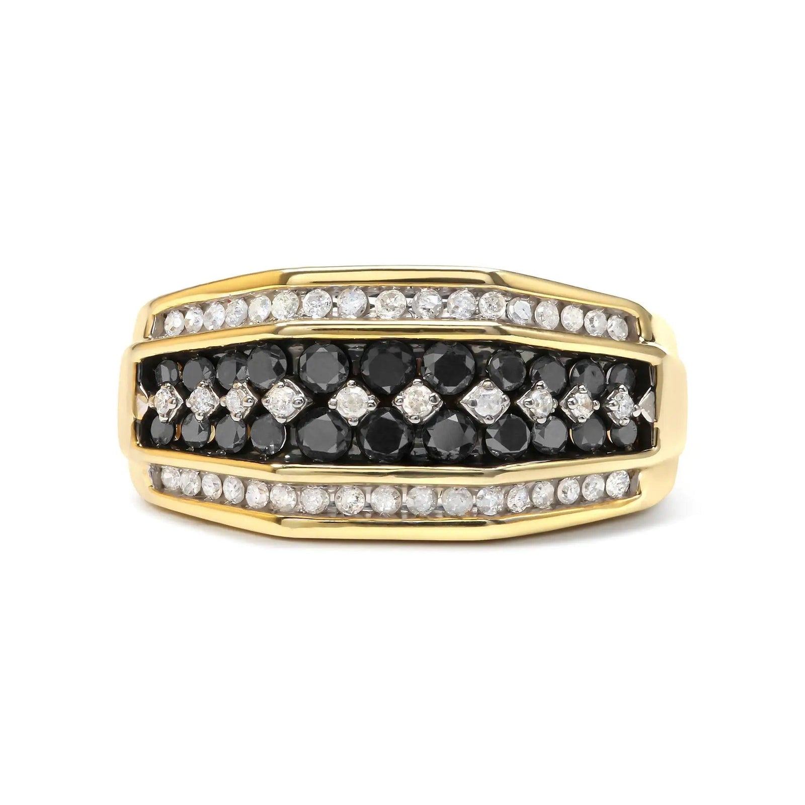 Men's 14K Yellow Gold Plated .925 Sterling Silver 1 1/2 Cttw White and Black Treated Diamond Cluster Ring (Black / I-J Color, I2-I3 Clarity) - Evallys.com # #