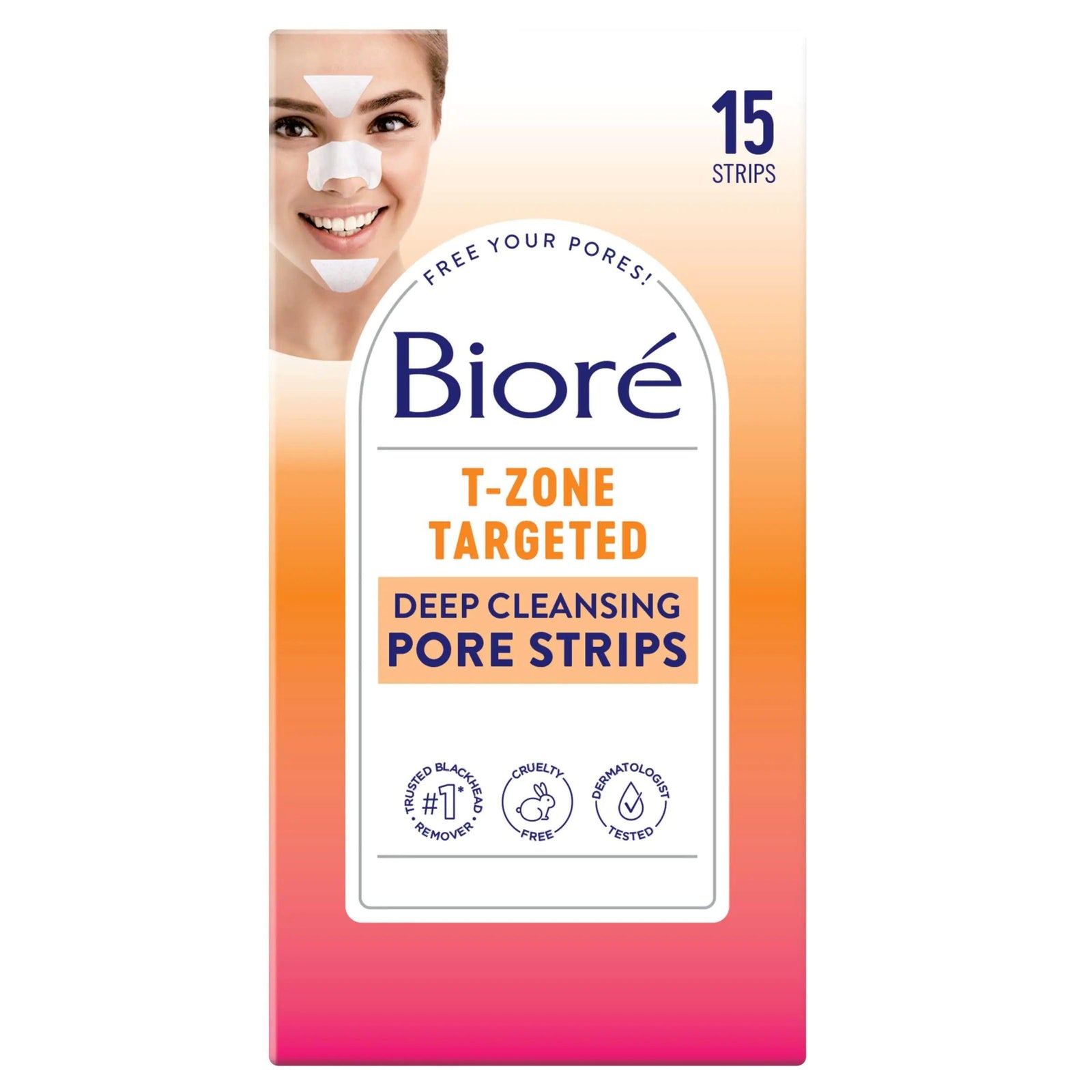 Bioré T-Zone Blackhead Remover Deep Cleansing Pore Strips, (5 Nose + 5 Face + 5 Chin Pore Strips), Blackhead Pore Strips For The T-Zone Area, 15 Count T Zone Strips 15 Count (Pack of 1) - Evallys.com # #