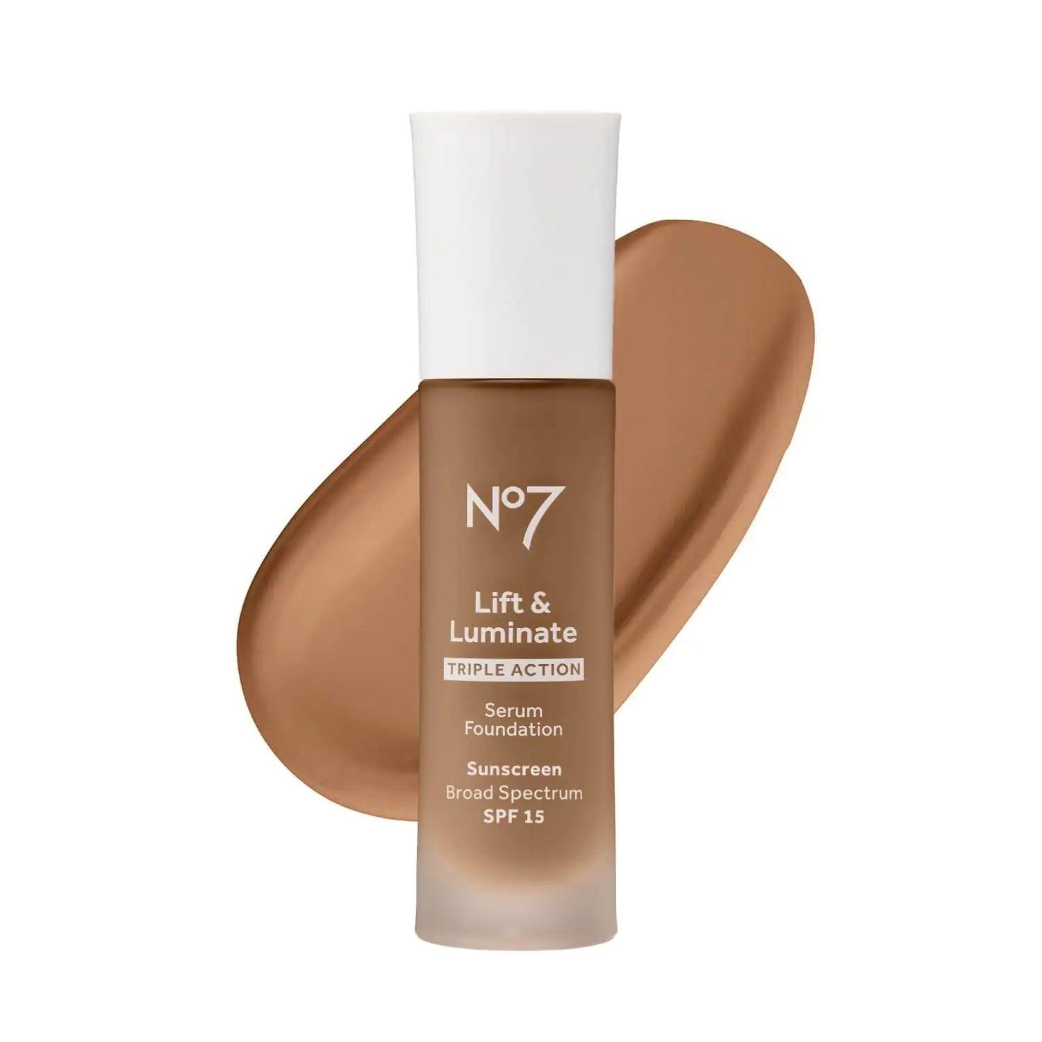 No7 Lift & Luminate Triple Action Serum Foundation - Toffee - Liquid Foundation Makeup with SPF 15 for Dewy, Glowy Base - Radiant Serum Foundation for Mature Skin (30ml) 1 Fl Oz (Pack of 1) 15 - Toffee - Evallys.com # #