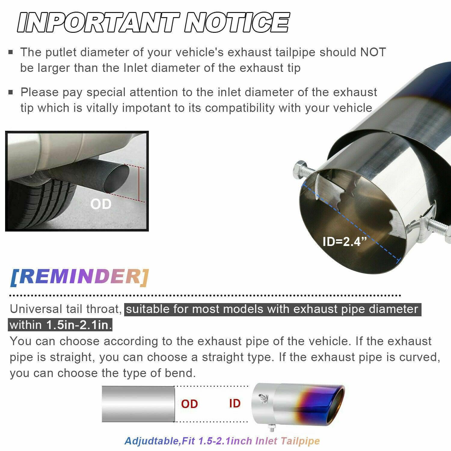 Car Exhaust Pipe Tip Rear Tail Throat Muffler Stainless Steel Round Accessories - Evallys.com # #