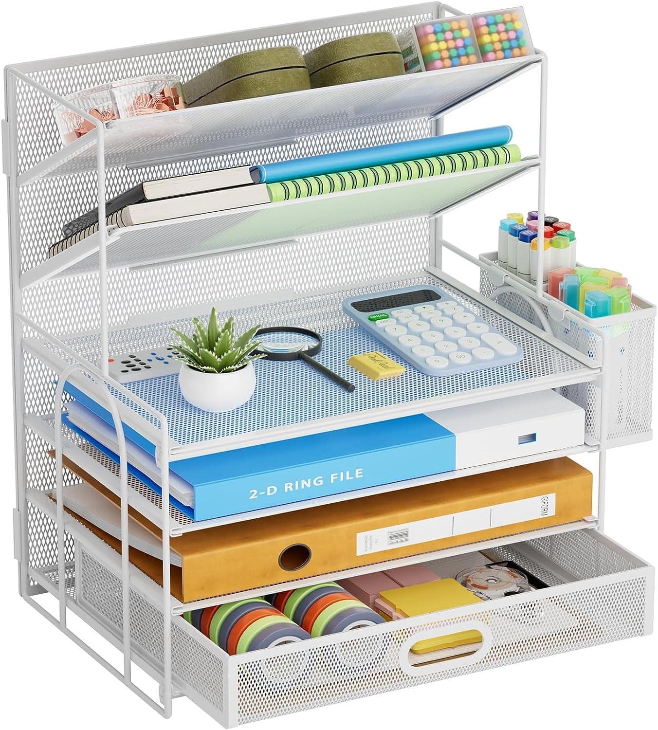 Marbrasse 2 Pack Desk Organizer with Handle, 5 Tier Paper Organizer Letter Tray Organizer, Mesh Desk File Organizer for Office, School and Home - Evallys.com # #