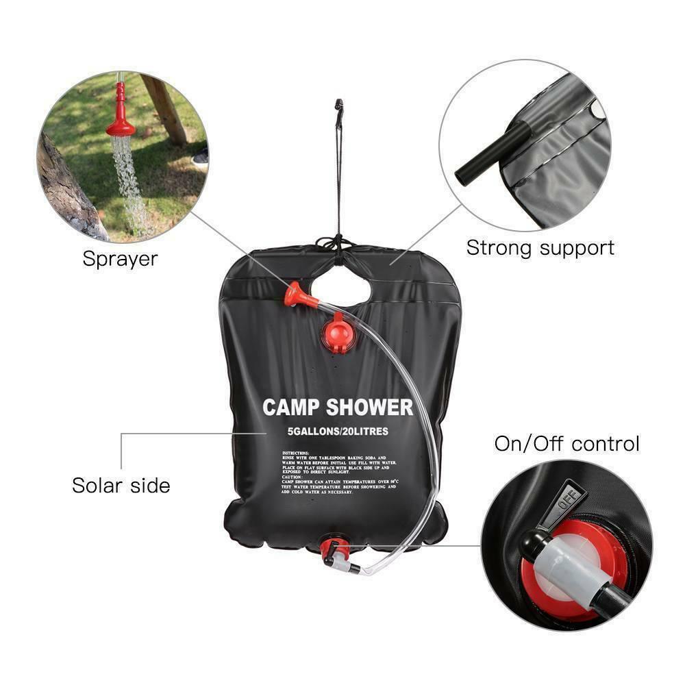 20L Camping Shower Portable Compact Solar Sun Heating Bath Bag Outdoor Travel - Evallys.com # #