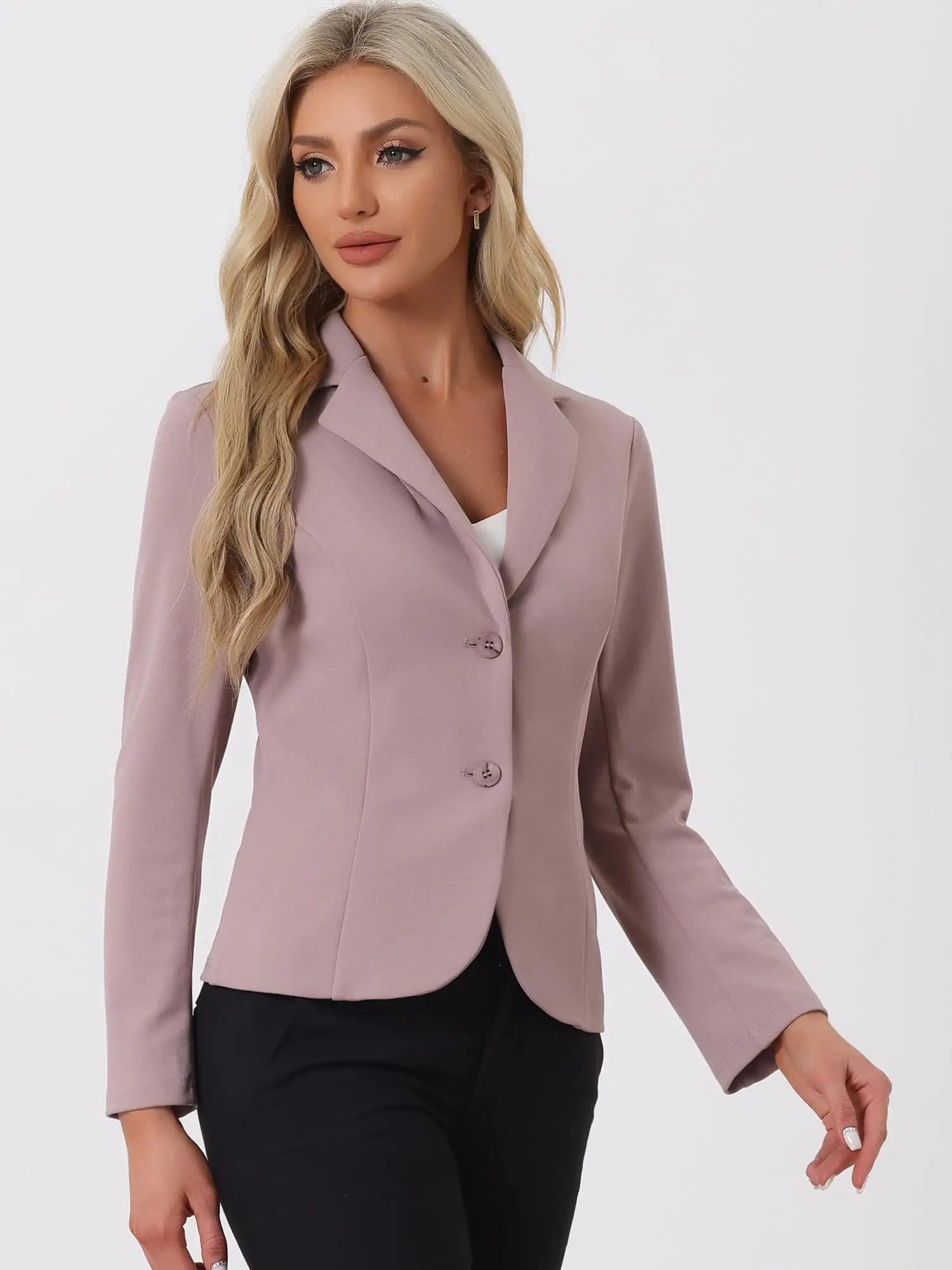 Allegra K Women's Work Office Blazer Stretch Lapel Collar Long Sleeve Jacket Suit Blazer X-Large Dusty Pink - Evallys.com # #