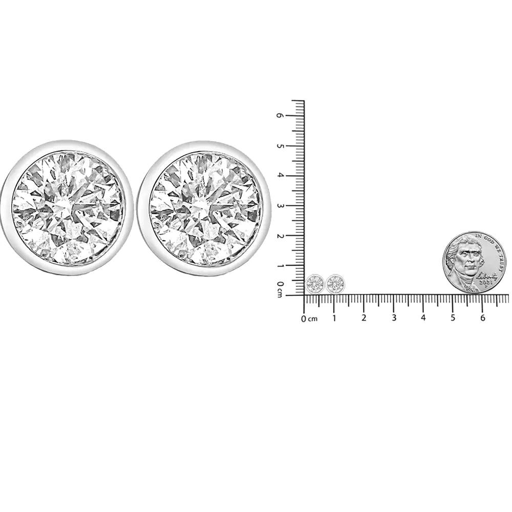 14K White Gold Lab Grown Diamond Screw-Back Classic Bezel Solitaire Stud Earrings (G-H Color, VS2-SI1 Clarity) - Evallys.com # #