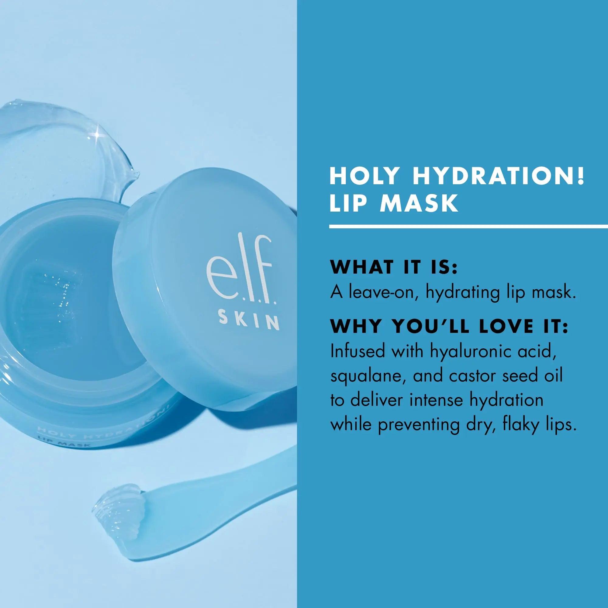 e.l.f. SKIN Holy Hydration! Lip Mask, Hydrating Lip Mask For A Softer & Smoother Pout, Infused With Hyaluronic Acid, Non-Sticky, Vegan & Cruelty-Free (pack of 1) 2 Piece Set - Evallys.com # #