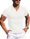 Men's Muscle V Neck Polo Shirts Slim Fit Short Long Sleeve Cotton Golf T-Shirts Ribbed Knit Soft Tees XX-Large White - Evallys.com # #