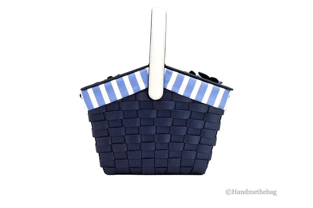 Kate Spade Flutter Fly Navy Blue Leather Picnic Basket Crossbody - Evallys.com # #