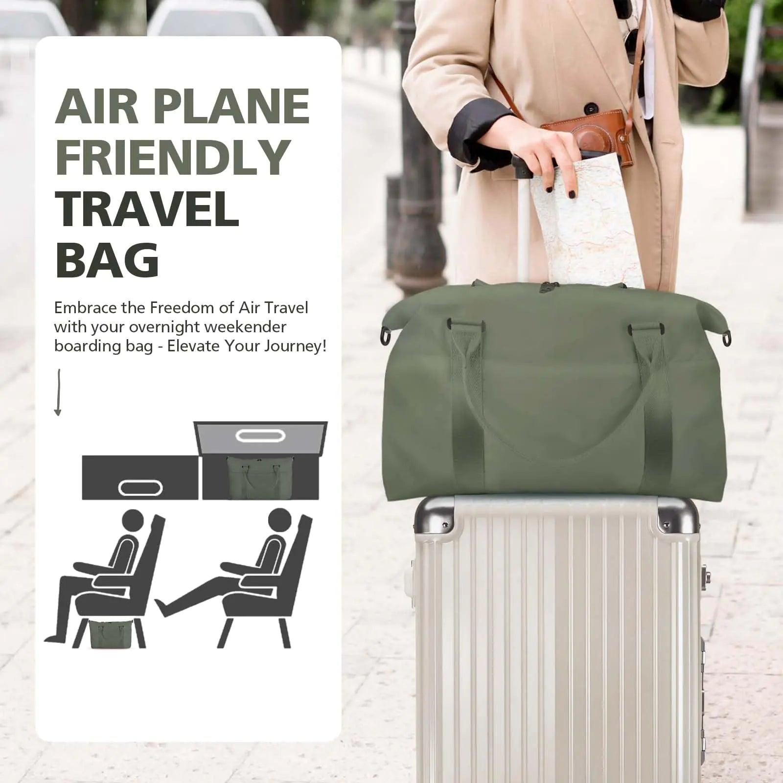 Travel Duffle Bag, Waterproof Weekender Bag Carry On Tote Bags for Women, Travel Essentials Sport Gym Bag for Men, Hospital Bag for Labor and Delivery, Overnight Bag Luggage Bag with Trolley Sleeve 06 Dark Green - Evallys.com # #