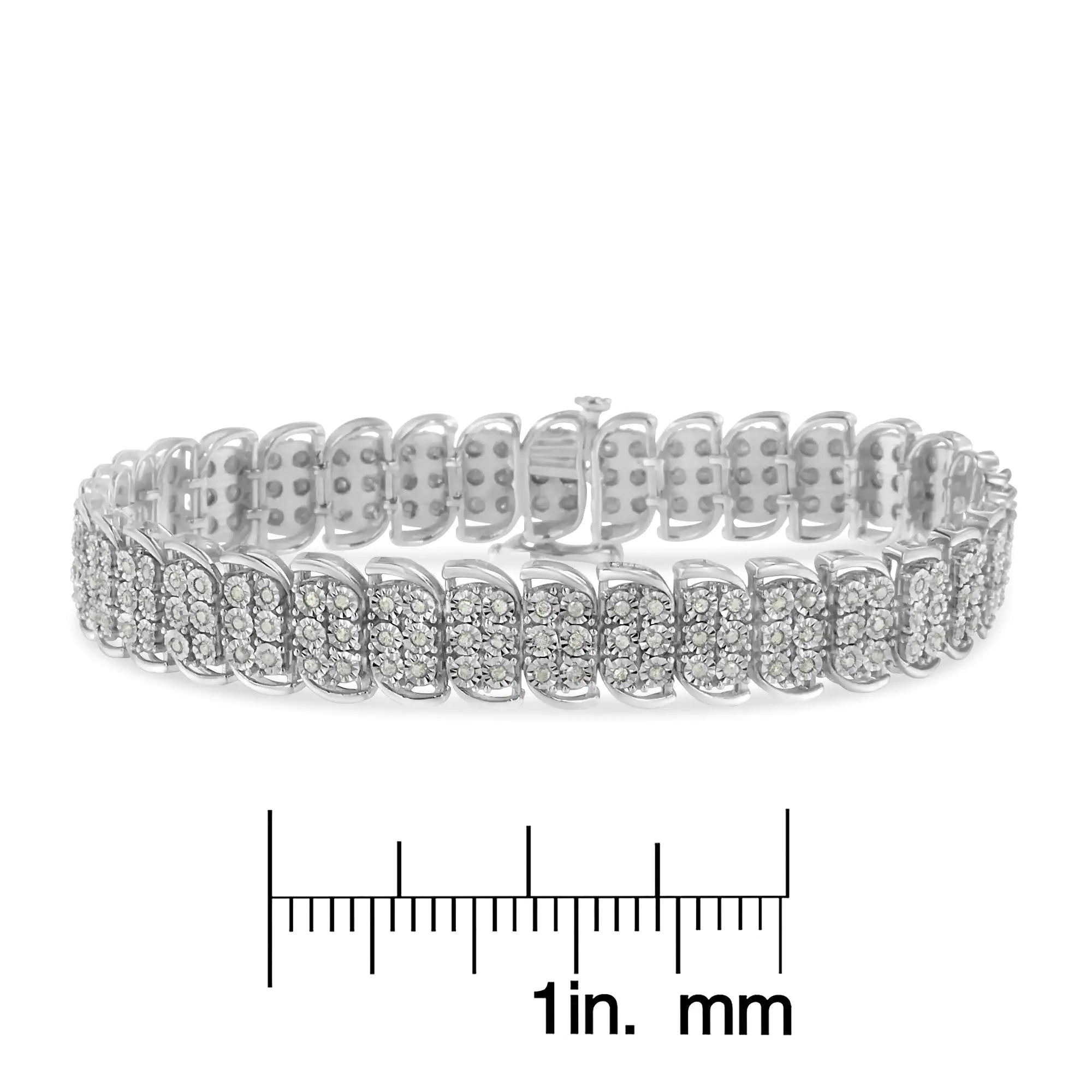 .925 Sterling-Silver 2.0 Cttw Miracle Set Diamond 3 Row S Curve Line Tennis Bracelet (I-J Color, I3 Clarity) -7.25" - Evallys.com # #