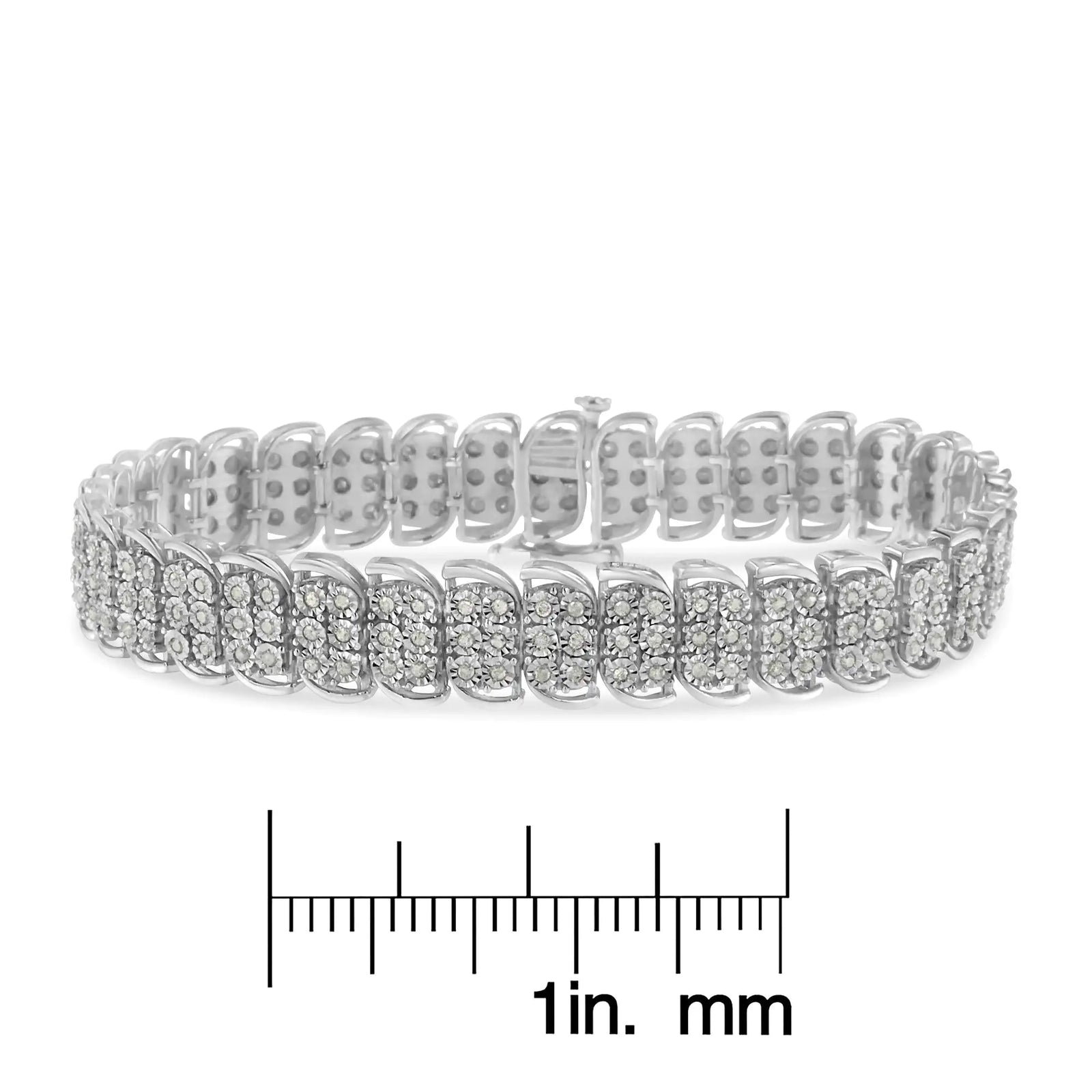 .925 Sterling-Silver 2.0 Cttw Miracle Set Diamond 3 Row S Curve Line Tennis Bracelet (I-J Color, I3 Clarity) -7.25