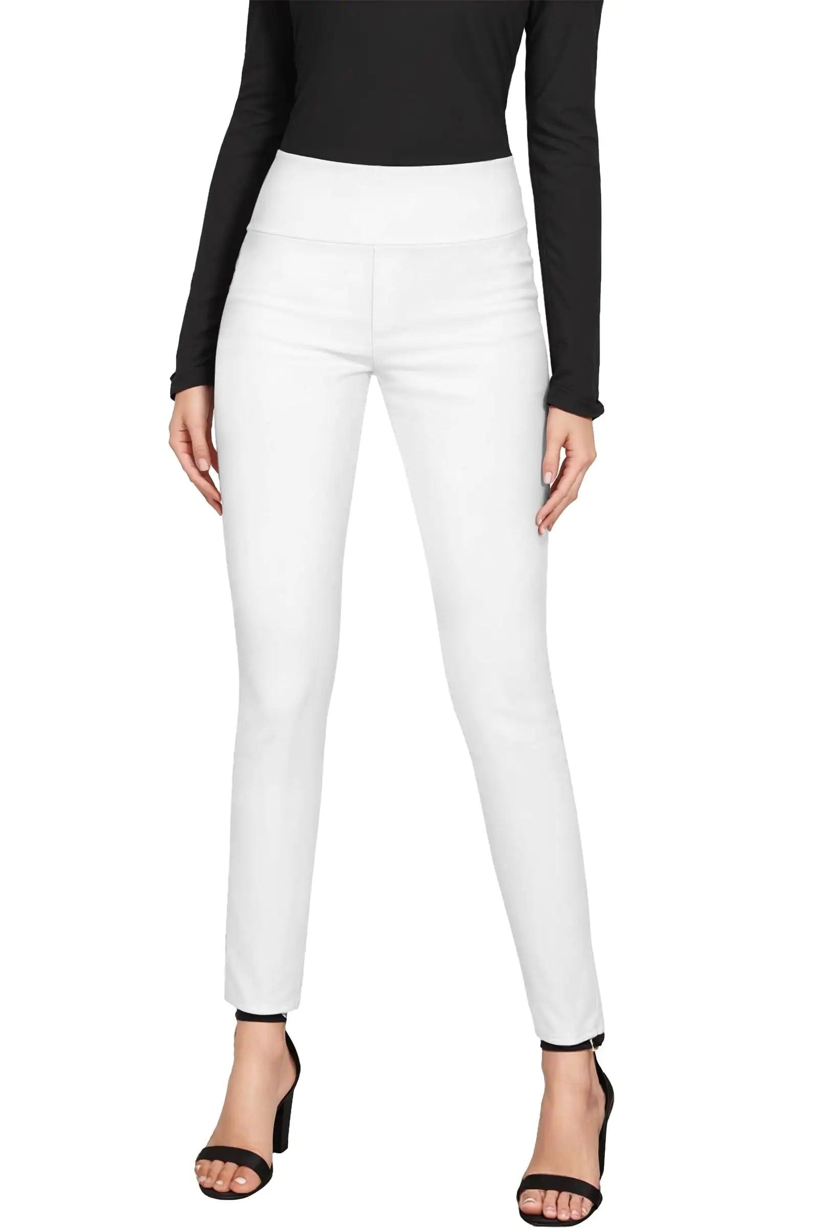 Hybrid & Company Women‘s Super Comfy Ultra Stretch with Full Elastic Waist Pull On Millennium Twill Pants Small Short White - Evallys.com # #