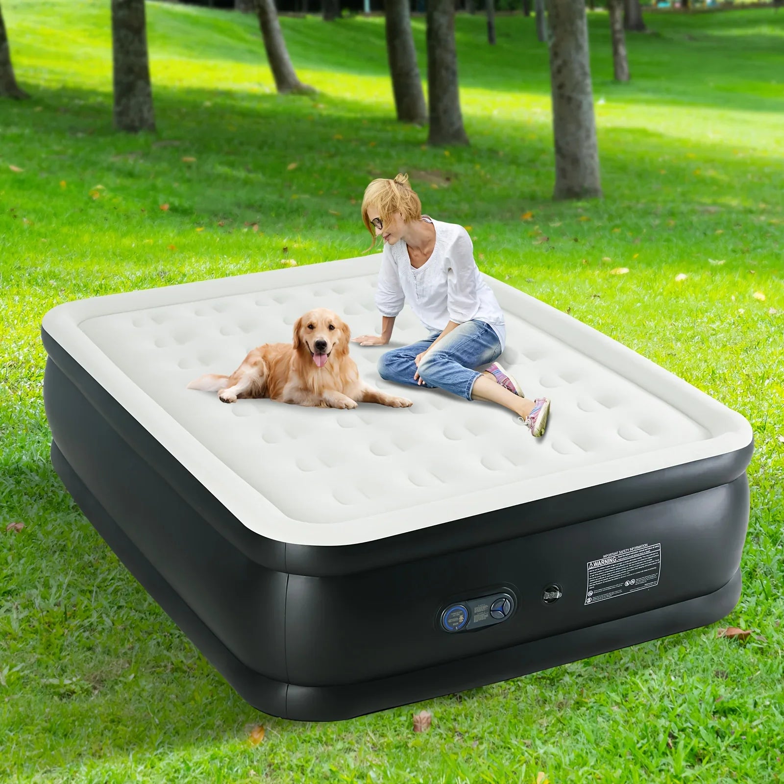 Experience Outdoor Adventures with our Tough, Anti- deformation Premium Camping Air Mattress- Includes Soft Flocking Top for Comfort and Dryness, Enhanced with Honeycomb Columns, PVC, and a High Capacity Pump for Easy Inflati - Evallys.com