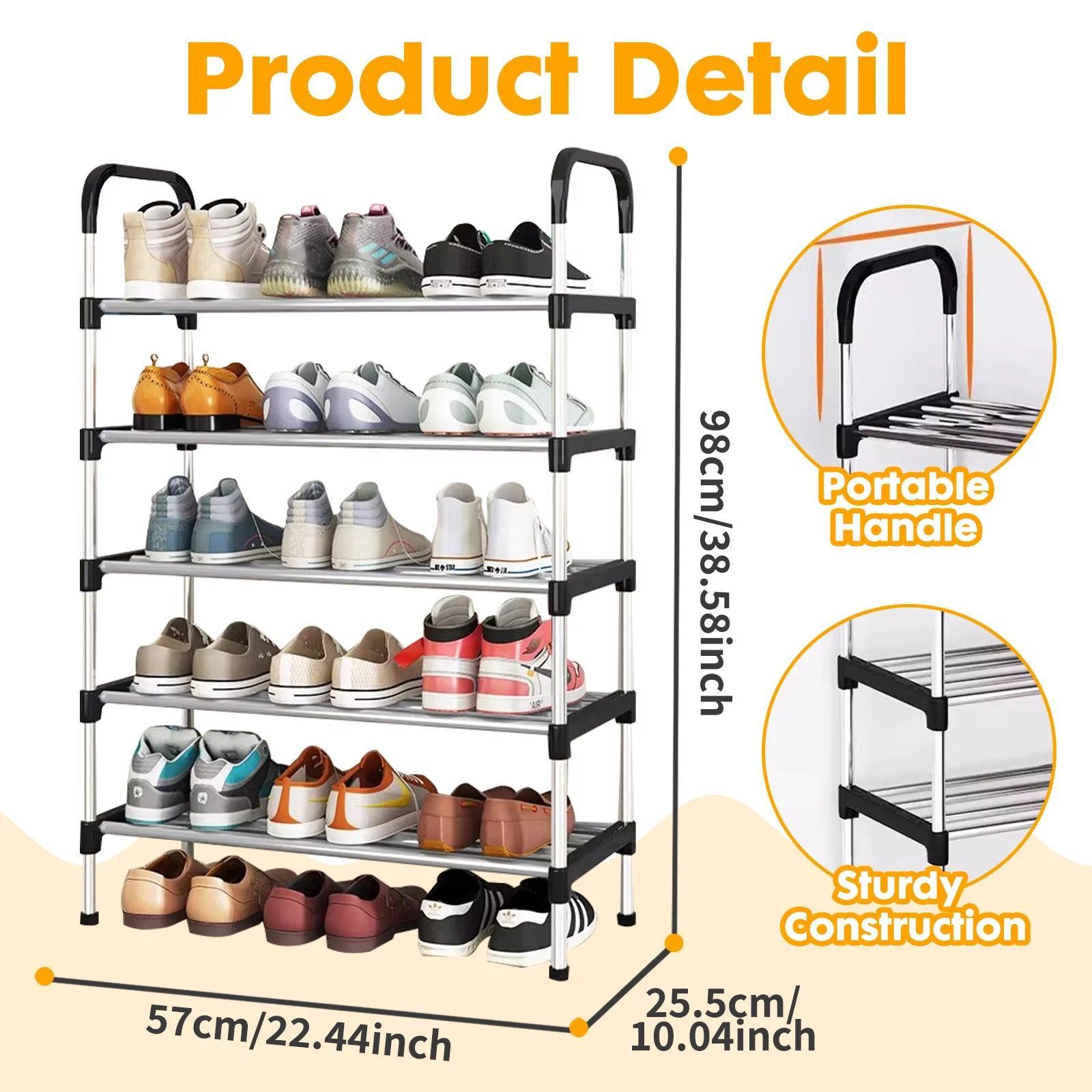 Yoytoo 5 Tier Shoe Rack, Stackable Metal 15 Pairs Shoes Organizer Storage Shelf for Closet Door Entryway - Evallys.com # #