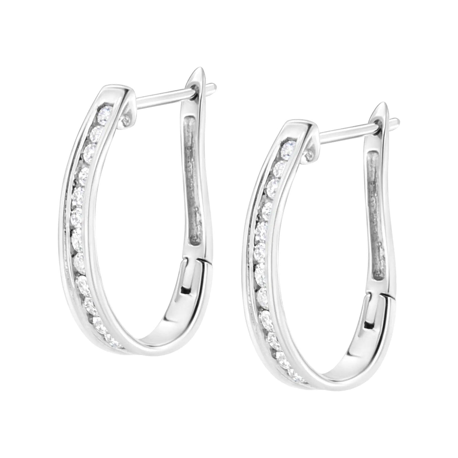 10k White Gold Plated Sterling Silver 1/2 cttw Lab Grown Diamond Hoop Earring (F-G Color, VS2-SI1 Clarity) - Evallys.com # #