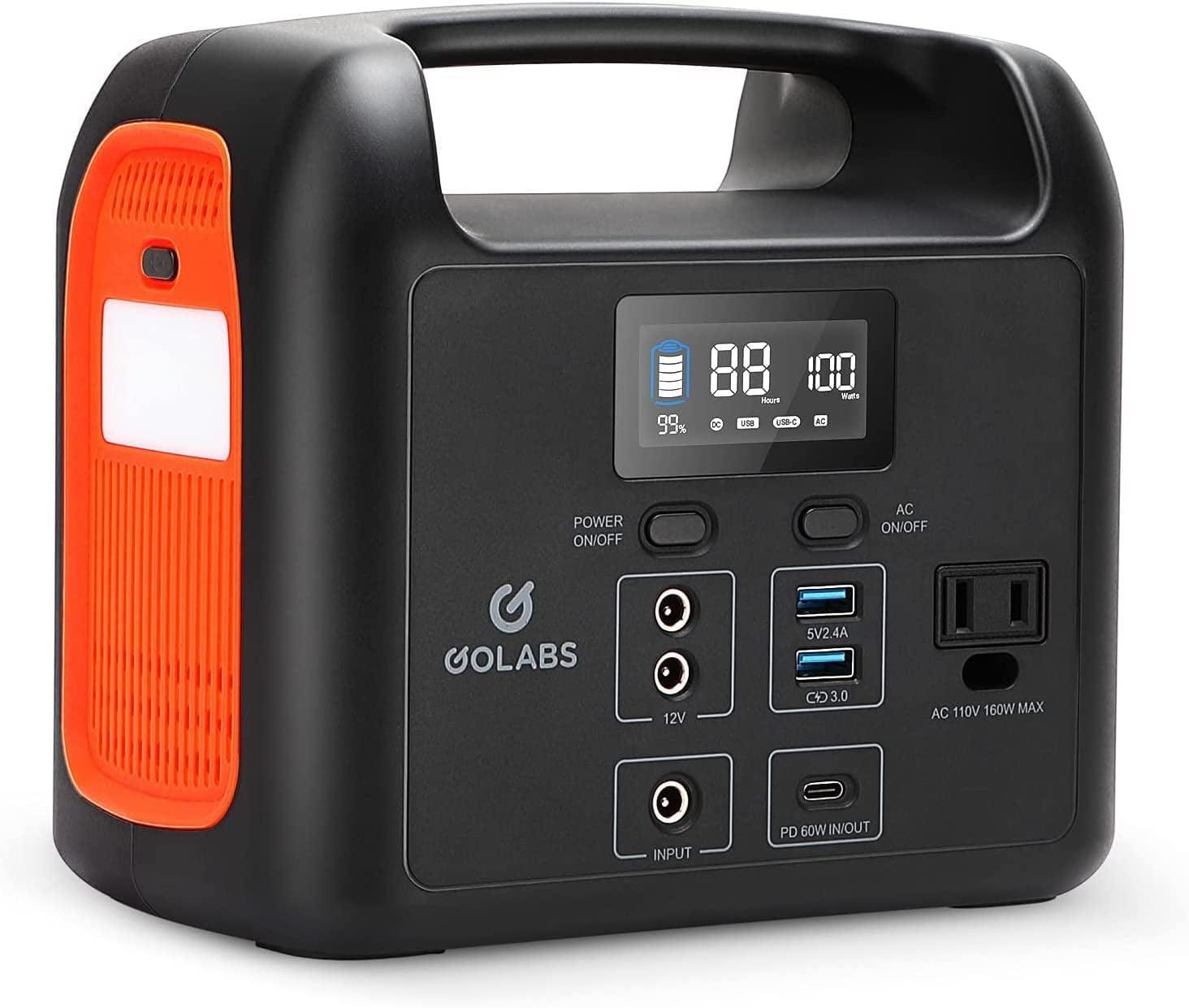 GOLABS R150 Portable Power Station, 204Wh Lifepo4 Battery with 160W AC, PD 60W, 12V DC, Type C QC3.0 Outles, Solar Generator Backup Power Supply for Outdoors Camping Fishing Emergency Home Orange - Evallys.com # #