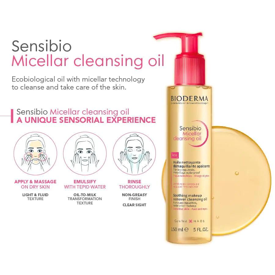 Bioderma Sensibio Micellar Cleansing Oil, 1st Ecobiological Micellar Oil Formula Cleanser That Deeply Cleanses, Soothes & Nourishes Skin with Oil-to-Milk Texture, Fragrance-Free, & Gentle To Skin - Evallys.com # #