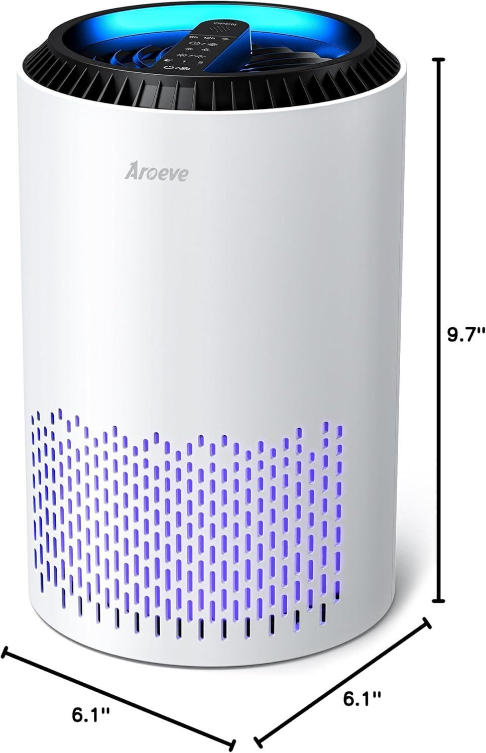 AROEVE Air Purifiers for Home, Air Purifier Air Cleaner for Smoke Pollen Dander Hair Smell Portable Air Purifier with Sleep Mode Speed Control for Bedroom Office Living Room, MK01- White - Evallys.com # #