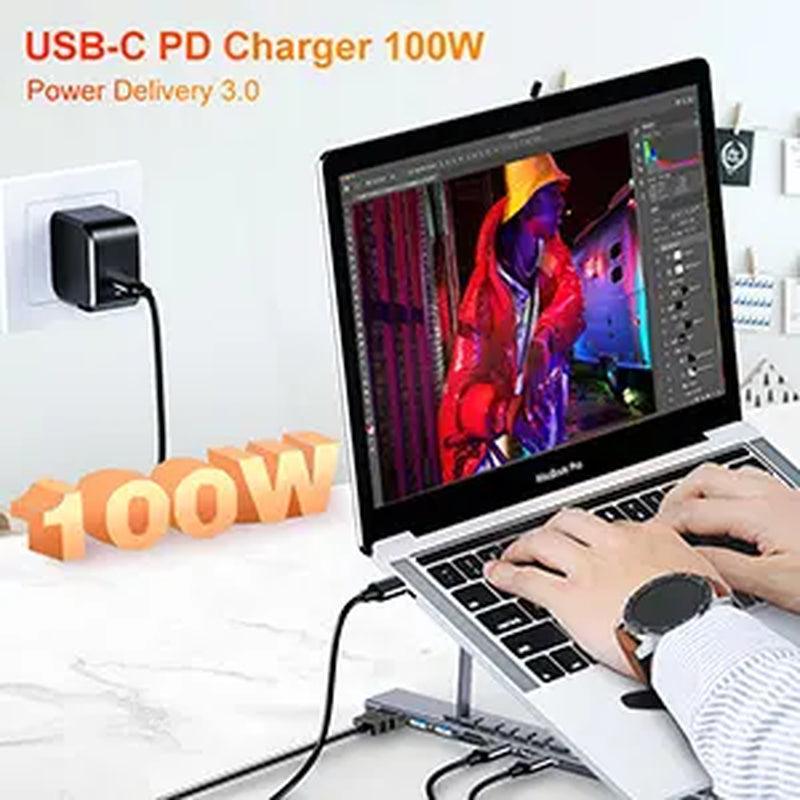 Choetech 7 in 1 USB C Hub Laptop Docking Station Stand with 4K HDMI, 2 USB 3.1, PD 100W, 6 Levels of Height Adjustment, Only 0.7 Lbs, Portable and Ideal for Business Travel - Evallys.com # #