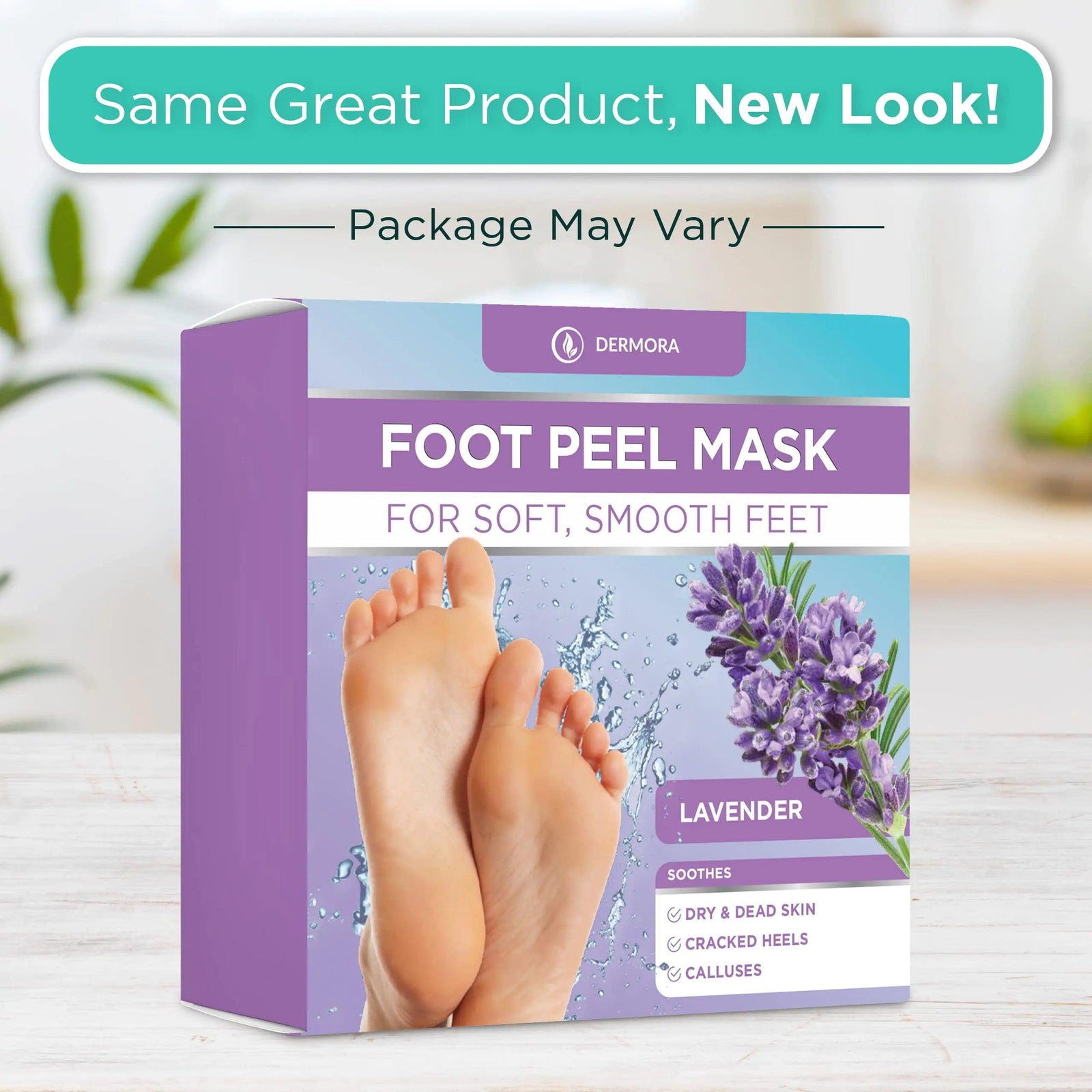 DERMORA Foot Peel Mask - 2 Pack of Regular Size Exfoliating Foot Masks for Dry, Cracked Feet, Callus, Dead Skin Remover - Feet Peeling Mask for baby soft feet, French Lavender Scent - Evallys.com # #