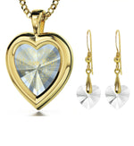 Gold Plated Silver Heart Jewelry Set I Love You Necklace in 120 Languages and Crystal Earrings - Evallys.com # #