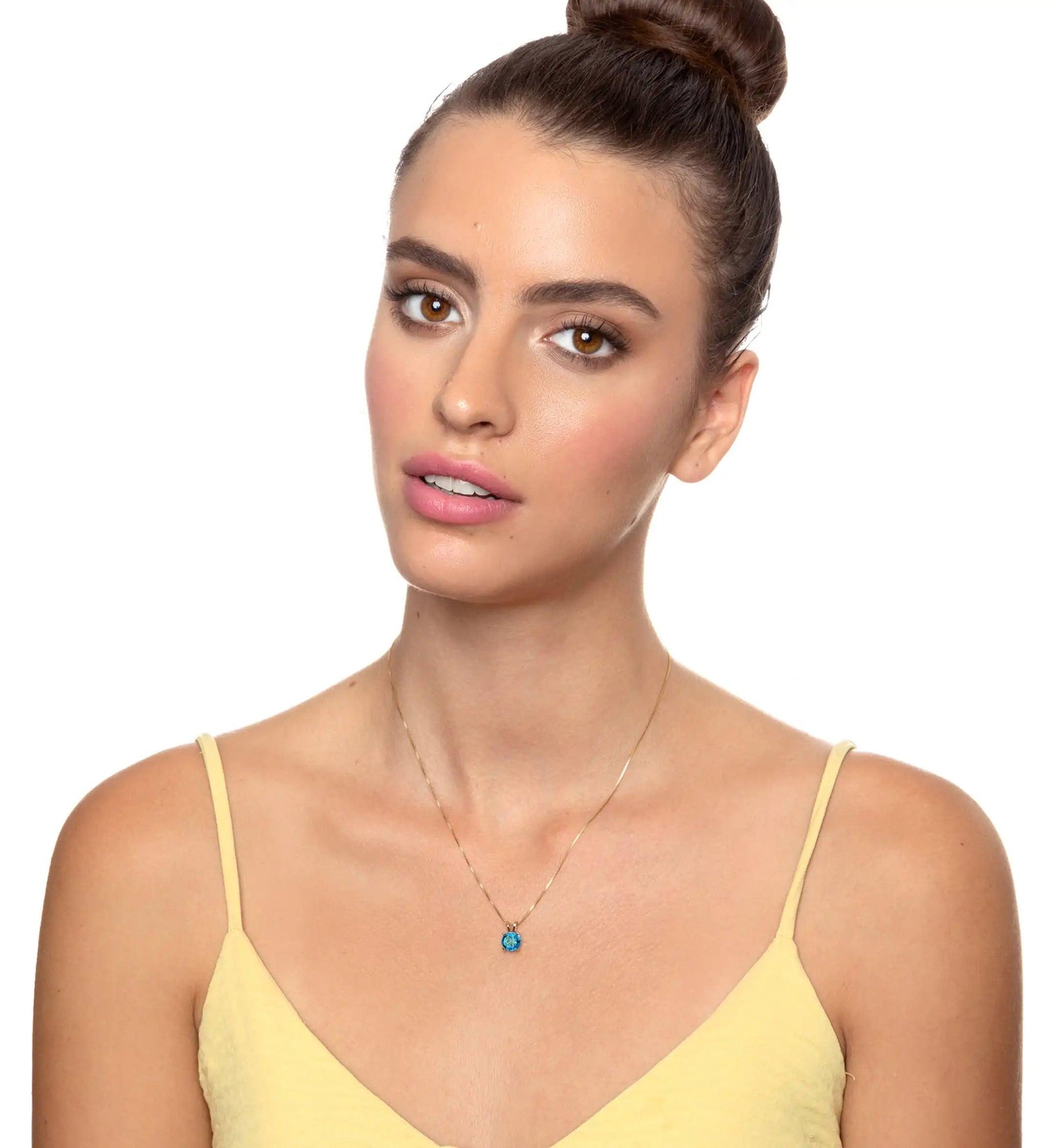 14k Yellow Gold Aries Necklace Zodiac Pendant 24k Gold inscribed on Crystal - Evallys.com