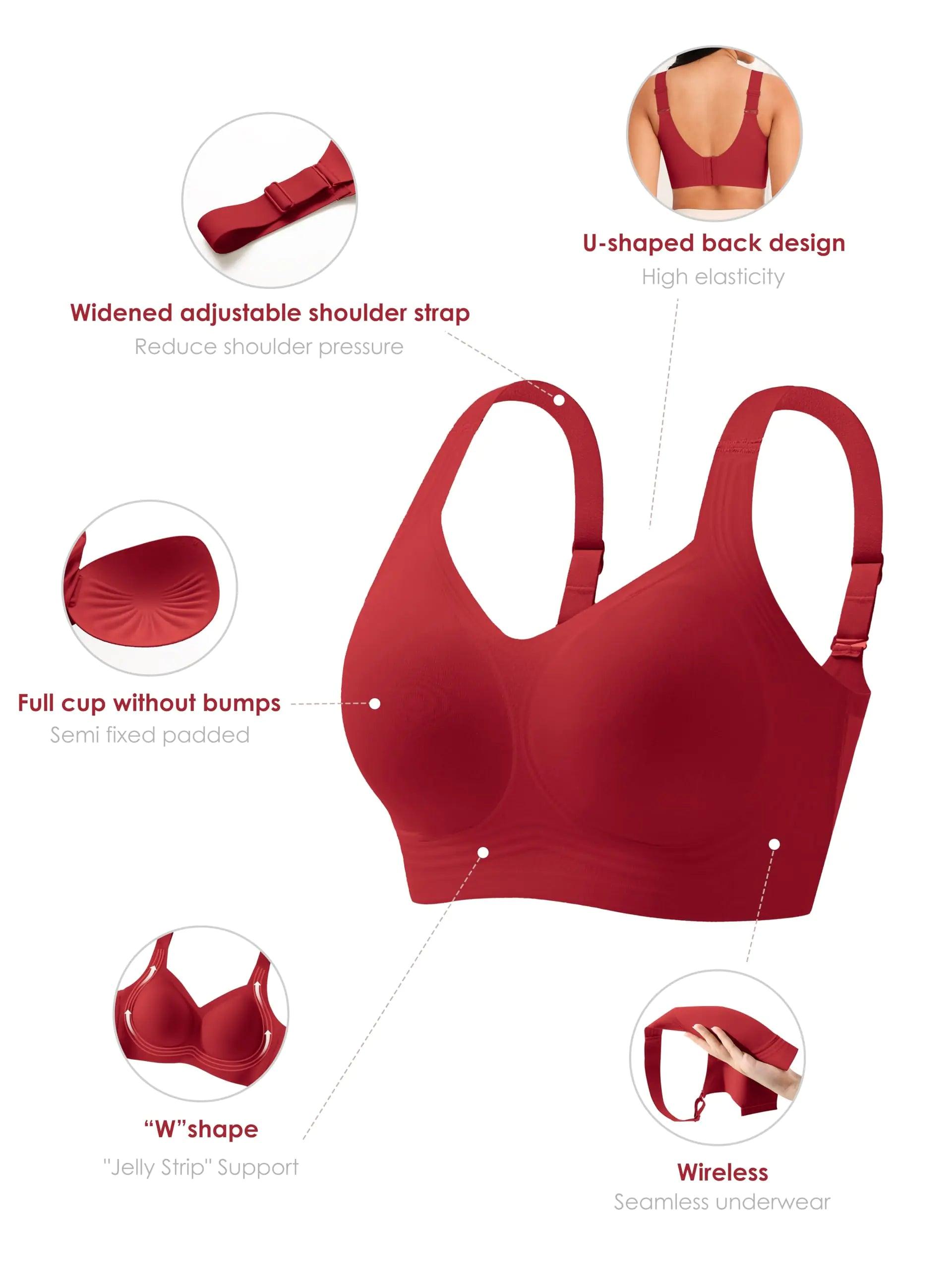 Women Wirefree Bras for Women Full Coverage No Underwire Everyday Bras Comfortable Wireless Padded Bras 5X-Large Red - Evallys.com # #