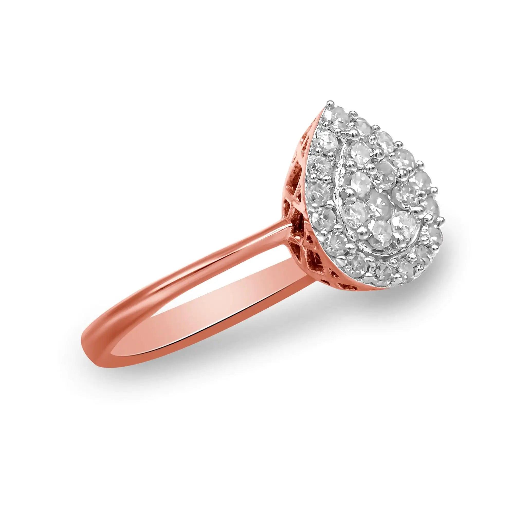 10K Rose Gold 3/8 Cttw Round-Cut Diamond Pear Promise Ring (I-J Color, I2-I3 Clarity) - Evallys.com # #