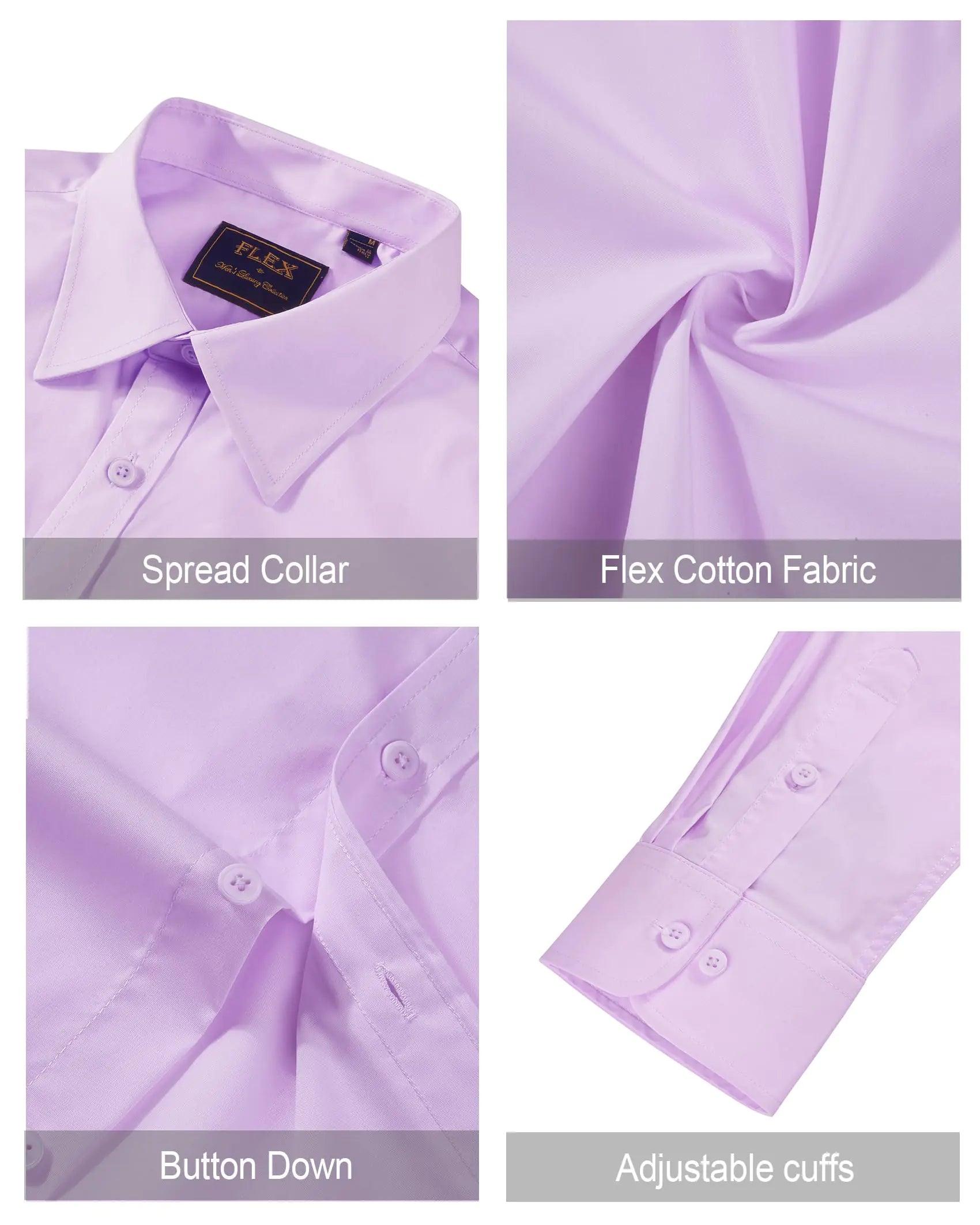 J.VER Men's Dress Shirts Stretch Stain Shield Long Sleeve Solid Formal Shirt Business Casual Button Down Shirts XX-Large Light Purple - Evallys.com # #