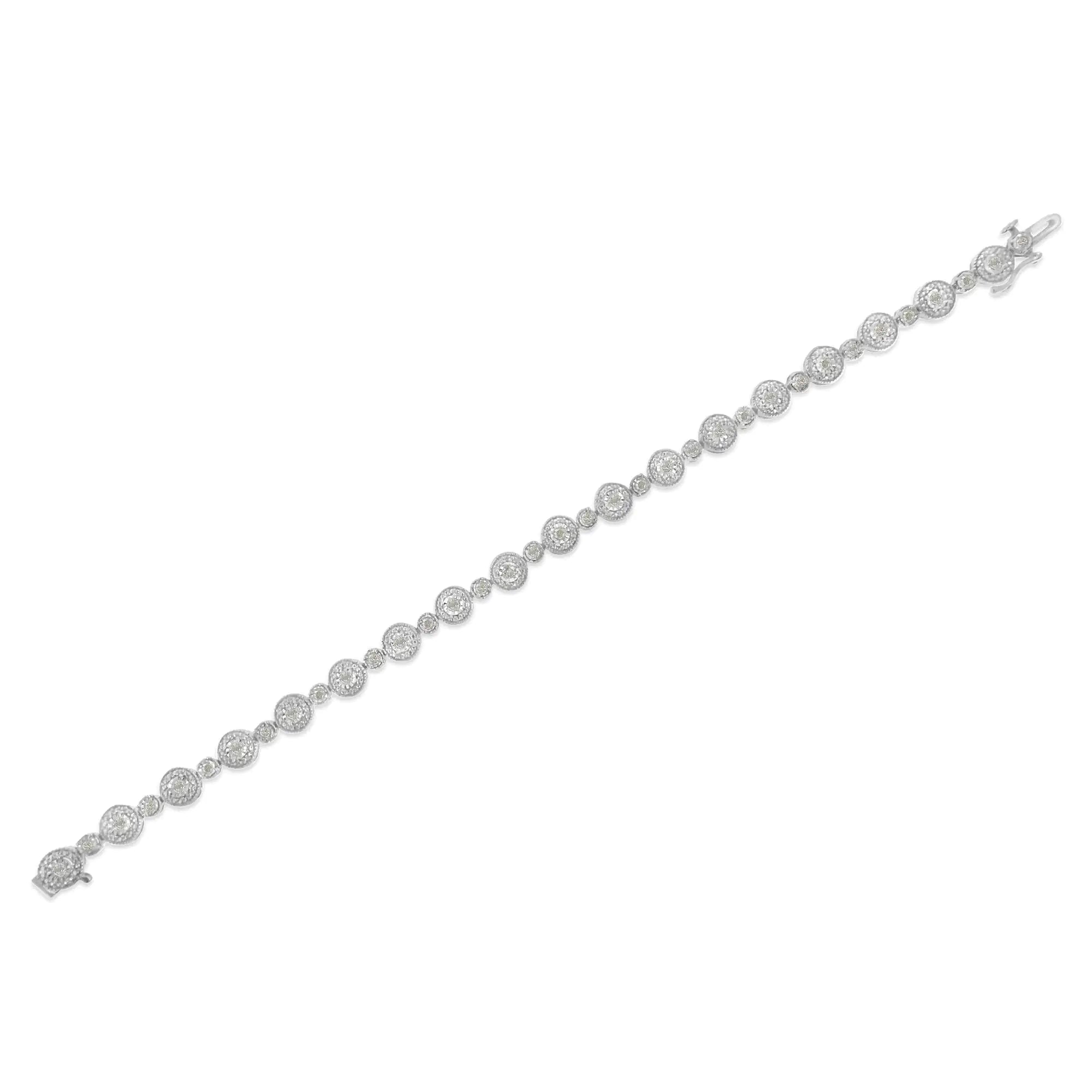 .925 Sterling Silver 1 1/3 cttw Miracle Plate Set Diamond Alternating Link Bracelet (I-J Color, I3 Clarity) -7" - Evallys.com # #