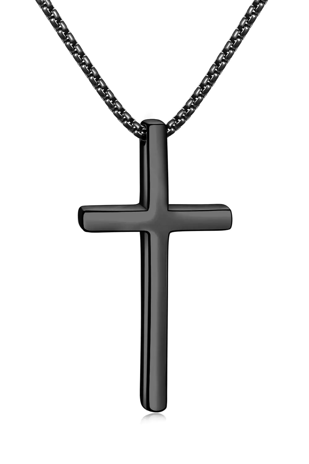 Fiusem Cross Necklace for Men, Silver/Gold/Black Mens Cross Necklaces with 2.5mm Cross Chain and Stainless Steel Cross Pendant, Box Chain 16-24 Inch 22.0 Inches Big black cross: 2.1" * 1.2" - Evallys.com # #