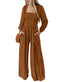 Dokotoo Women's Casual Loose Overalls Jumpsuits One Piece Long Sleeve Wide Leg Long Pant Rompers With Pockets Medium Coffee - Evallys.com # #