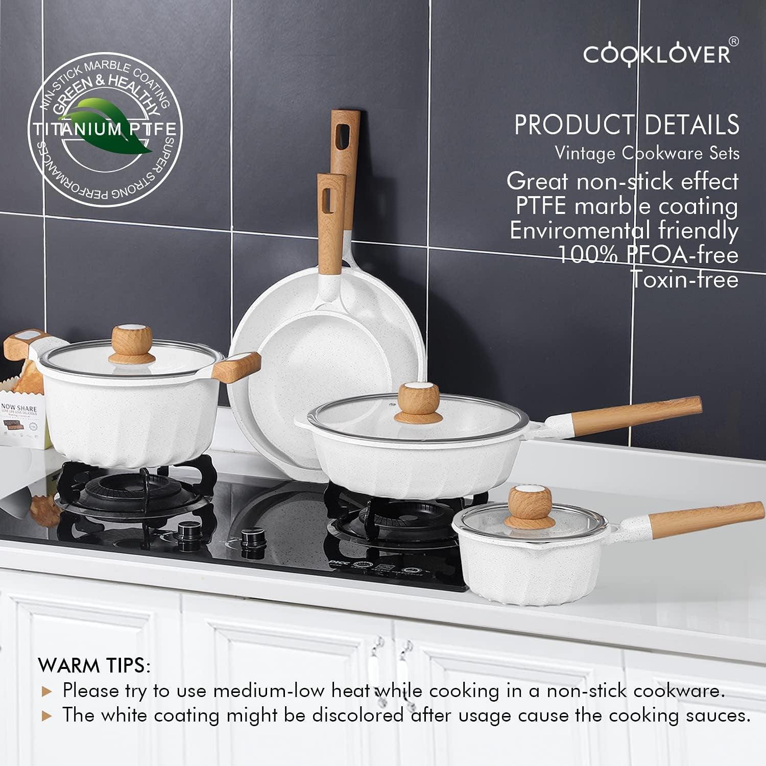 Cookware Set Nonstick 100% PFOA Free Induction Pots and Pans Set with Cooking Utensil Pack13 – White - Evallys.com # #