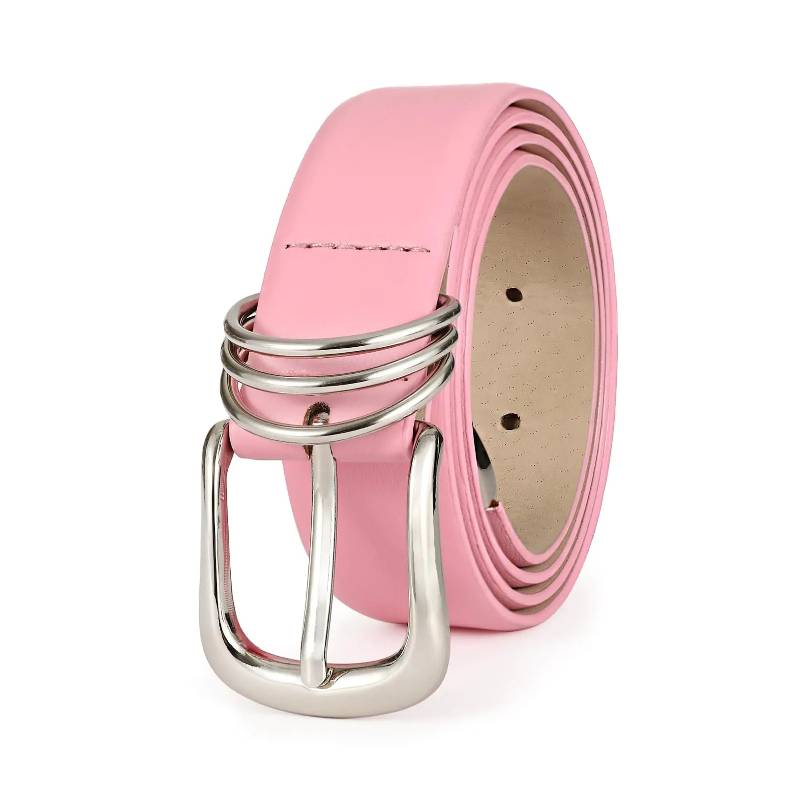 Women's Leather Belts with Gold Buckle Fashion Leather Waist Belt Elegant Ladies Belts for Jeans Dress & Casual Wear Pink+sliver S: Fit Waist Size 26