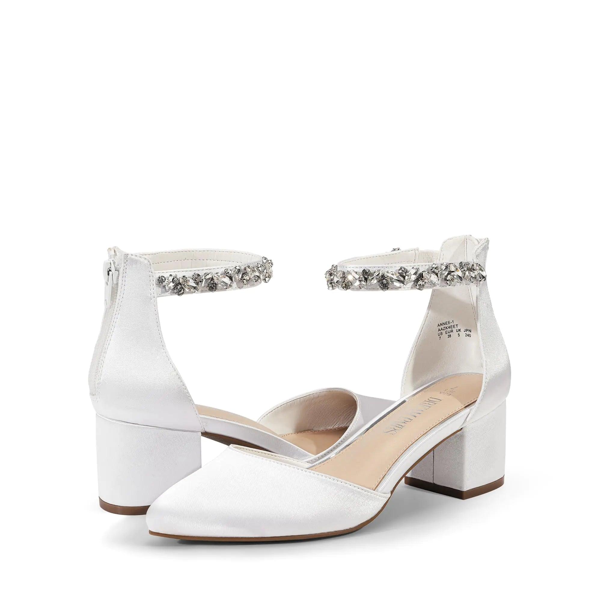 DREAM PAIRS ANNEE Heels Pumps Rhinestone Closed Toe Block Chunky Shoes 6 White-rhinestone - Evallys.com # #