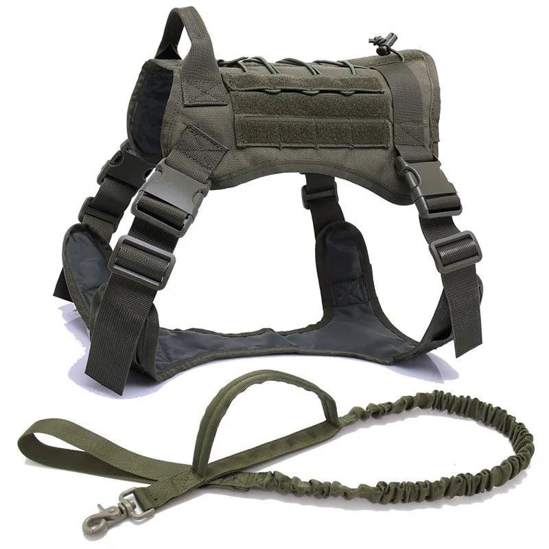 Nylon Tactical Dog Harness with Handle & Bungee Leash for Large Dogs - Evallys.com # #