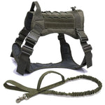 Nylon Tactical Dog Harness with Handle & Bungee Leash for Large Dogs - Evallys.com # #
