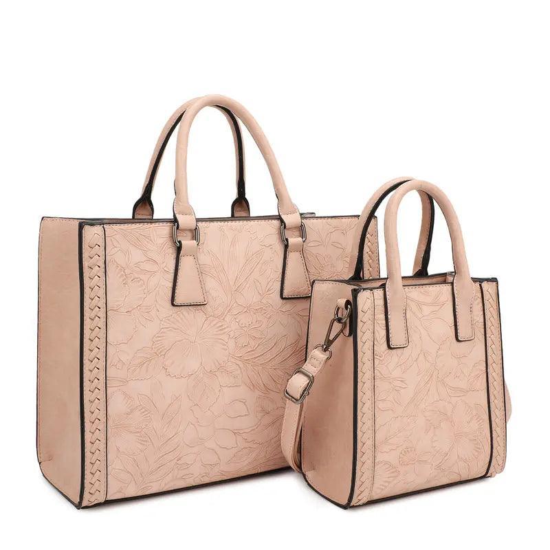 Bagparty Exclusive 2-Piece Vegan Leather Tote Bag Set - Hibiscus Flower - Evallys.com # #