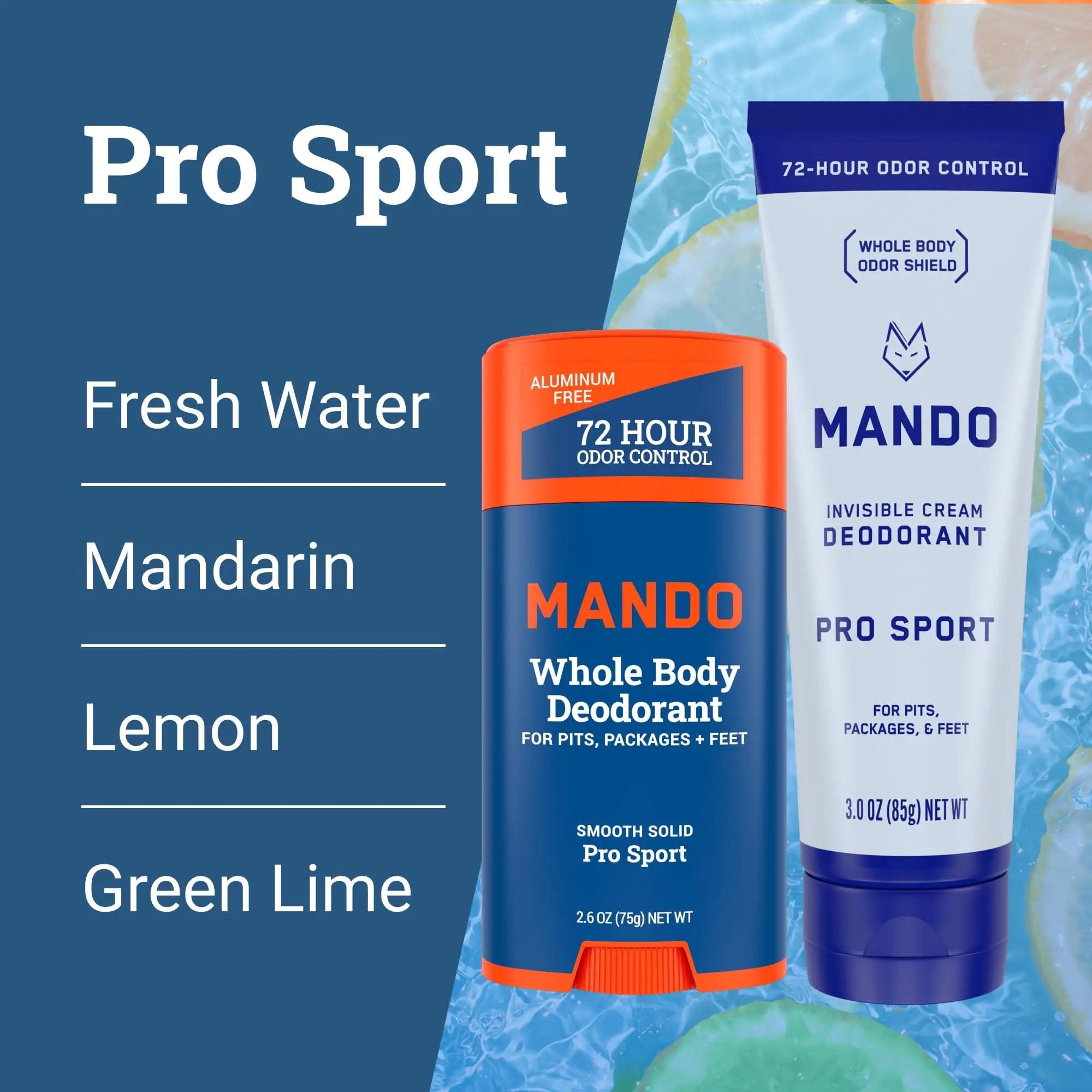 Mando Whole Body Deodorant - Invisible Cream and Solid Formulas - 72 Hour Odor Control - Aluminum & Baking Soda Free - Skin Safe - 3 oz Cream & 2.6 oz Solid Bundle - Pro Sport - Evallys.com # #