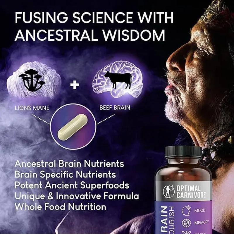 Lions Mane & Beef Brain, Nootropics Brain Support Supplement, Brain Supplements for Memory and Focus, 180 Capsules - Evallys.com # #