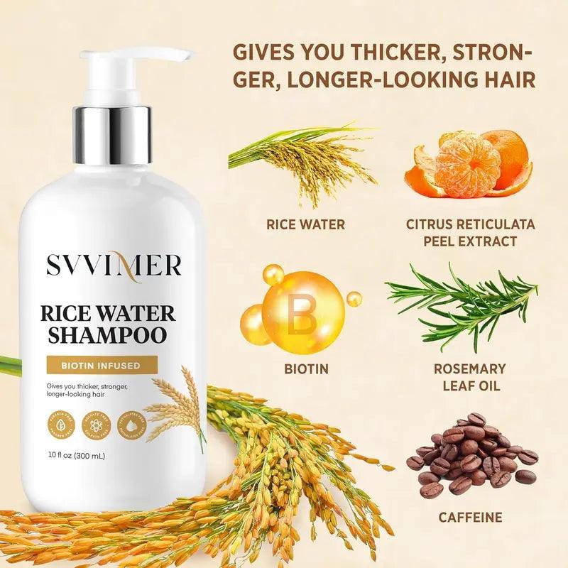 Svvimer Healthy Hair Growth Rice Water Shampoo with Rosemary and Biotin for All Hair Types - 10 Fl Oz Gentle Cleansing Conditioner Haircare Blend Comfort Cleanser Cleansing Scented Aroma - Evallys.com # #