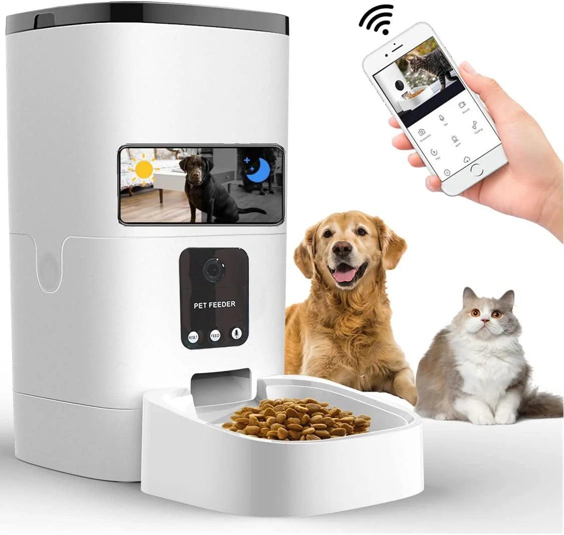 Pet Feeder,6L Automatic Pet Feeder for Cats and Dogs,1080P Camera,App Control,Voice Recorder,Timed Feeder for Schedule Feeding, Dual Power Supply,Wifi Pet Food Dispenser with App Control - Evallys.com # #