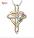 Cross Love Colorful Imitatio Gemstone Pendant Alloy Clavicle Chain - Evallys.com # #