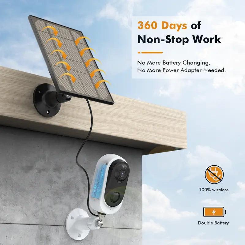 Solar Battery Powered Wireless 2.4Ghz WIFI Indoor/Outdoor Security Camera with 2K 3MP Full HD, AI Detection, Color Night Vision and Siren Alarm - Evallys.com # #