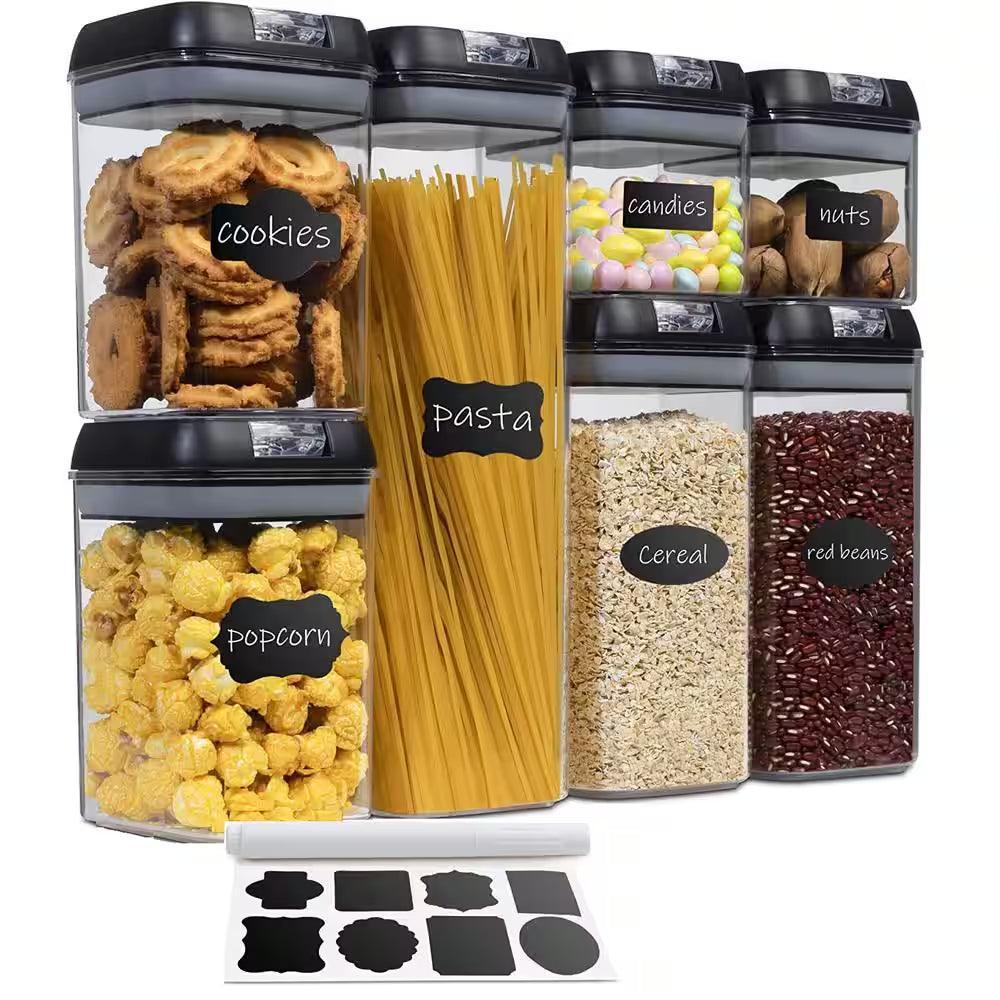 7-Piece Plastic Stackable Airtight Food Storage Container Set - Black - Evallys.com # #